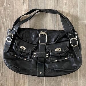 CARLA MANCINI Black Leather Handbag with Buckle Closure